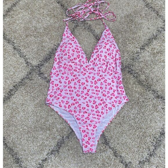 Shein Leopard Print Criss Cross One Piece Swimsuit Size XL NEW - Picture 2 of 8